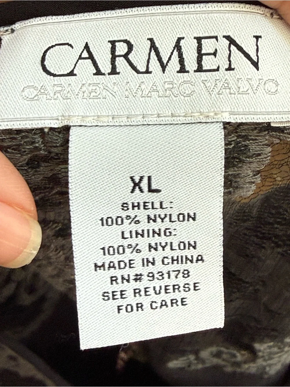 Carmen Marc Valvo Gorgeous Black Bell Sleeve Blouse with Gray Lace Overlay Sz XL - Picture 8 of 8